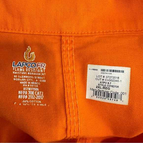 LAPCOFR Deluxe 7oz 100%Cotton CVFRD7OR Flame Resistant Orange Coveralls - Picture 7 of 7